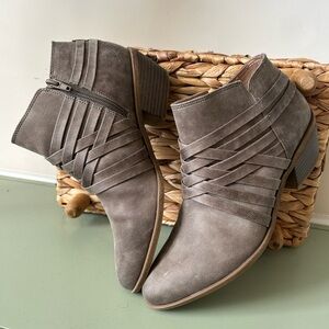 Life Stride Gray Suede Strappy Ankle Booties